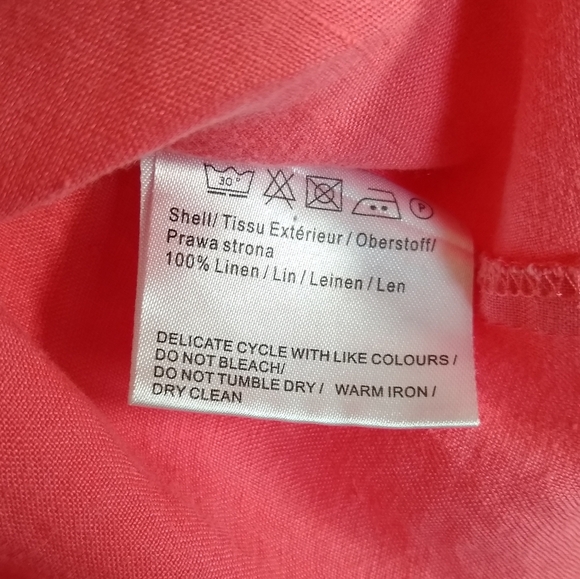 I ❤️ Linen Coral Pink Button-Up Blouse LG US 10, Long Sleeves - Picture 6 of 9